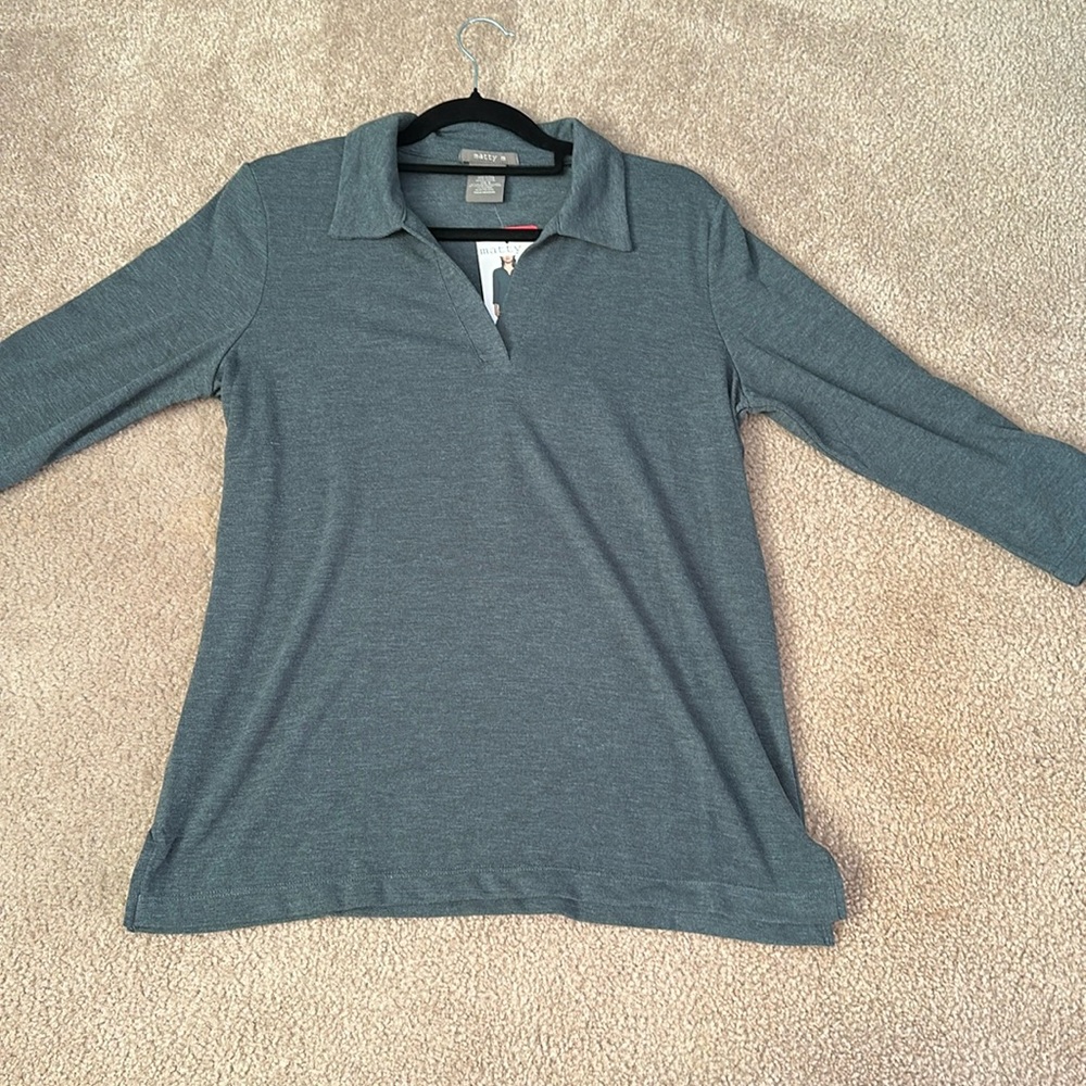 Matty M Quarter Sleeve V Neck Blouse